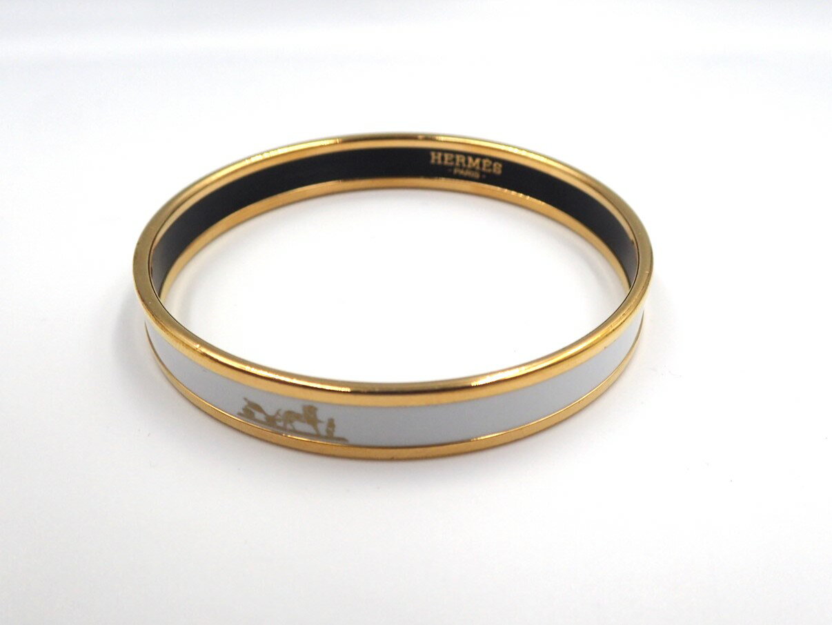 【中古】 HERMES エルメス バングル ブレスレット エマイユ オフホワイト ゴールド 人気