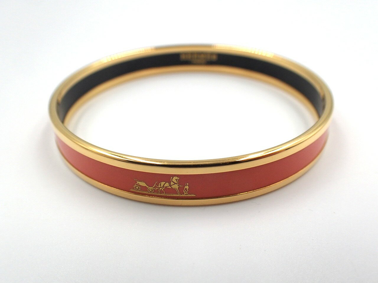 Red Coral - 【中古】HERMES バングル ブレスレット エマイユ オレンジ ゴールド PM 人気