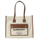 BURBERRY バーバリー 8044138 A1395 ツートン キャンバス＆レザー スモール フレヤトートバッグ ショルダーバッグ ナチュラル/タン レディース メンズ ユニセックス SM POCKET DTL