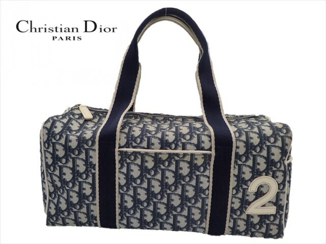 【中古】 Christian Dior クリスチャンディオール　トロッター柄 ミニボストンバッグ ハンドバッグ ネイビー　ナンバー2　Vintage ヴィンテージ 【送料無料】