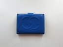 【中古】 CHANEL シャネル キャビアスキン CHANEL 二つ折り財布 ブルー 外側リペア補修済