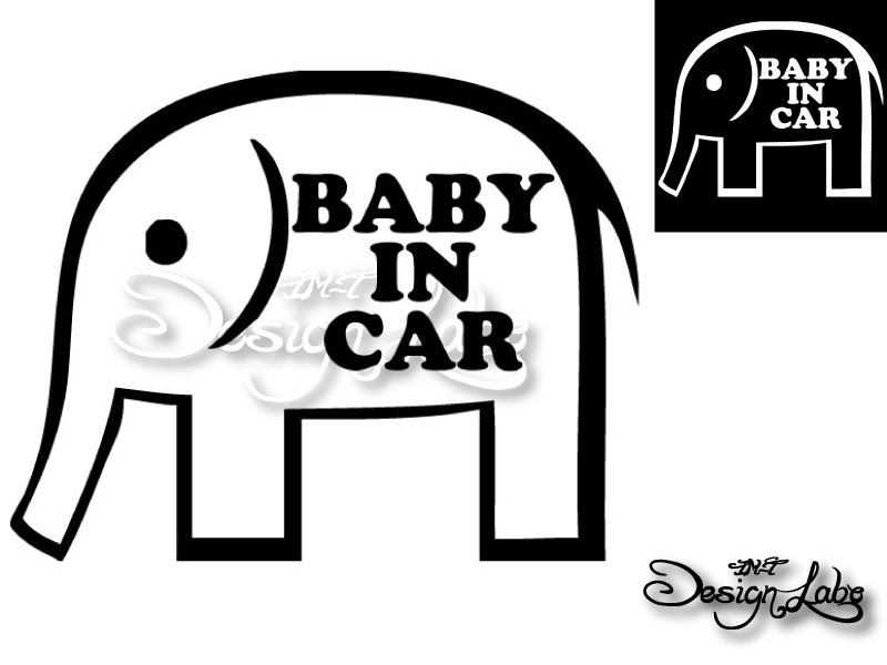 BABY IN CAR 象模様 デザインカッティングステッカー カラーバリエーション有（黒・白） Elephant 象 大型