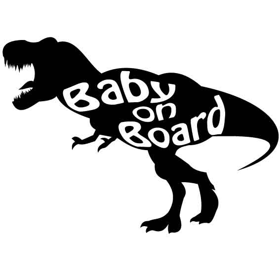 Baby on Board 恐竜 ティラノサウルス デザインカッティングステッカー カラーバリエーション有（黒・白）