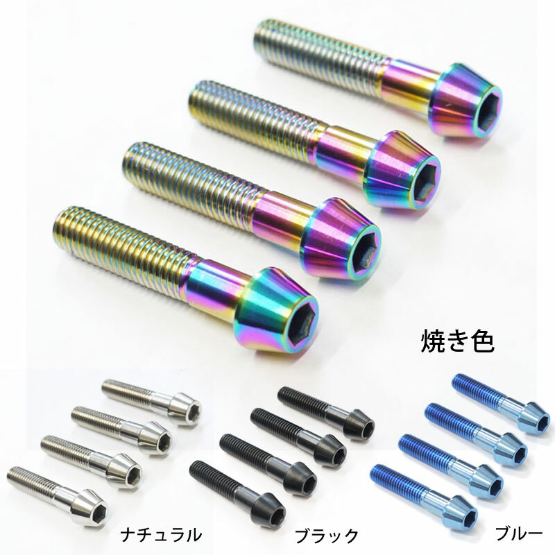GSX1400専用 64チタンボルト ハンドルポストボルトセット 焼き色/ナチュラル/ブラック/ブルー ハンドルクランプ Ti - 6Al - 4V Titanium 64チタン合金