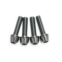 64チタンボルト テーパーキャップ M5 × 20mm P0.8 4本セット ワッシャー付き ブラック 黒 Ti - 6Al - 4V Titanium ステムボルト ステムスクリュー