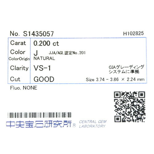 【中央宝石研究所ソーティング付】天然 ダイヤ 0.200ct (J-VS1-G) ラウンド ルース【新品】