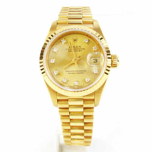 【ROLEX ロレックス】美品 69178G デイトジャスト N番 18K 750 YG 金無垢 10Pダイヤ シャンパン文字盤 自動巻き レディース 腕時計【中古】のサムネイル