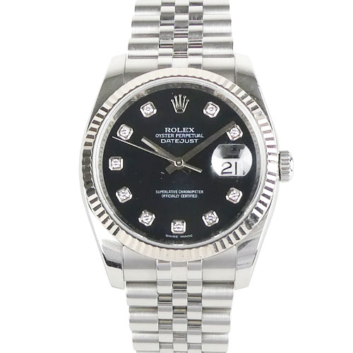 【ROLEX ロレックス】【日ロレ保証書・専用箱付き】美品 オイスターパーペチュアル デイトジャスト 116234G Z番 SS K18WG 10Pダイヤ（新留） 黒文字盤 自動巻き ブランド腕時計 メンズ ウォッチ【中古】