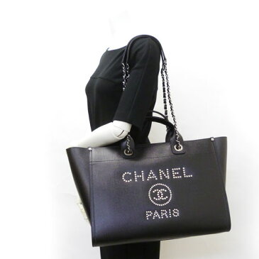 【CHANEL シャネル】【未使用】美品 A57067 ドーヴィル スタッズ ラージ ショッピングバッグ チェーンショルダー バッグ 2WAY ココマーク キャビアスキン 黒 ブラック【中古】