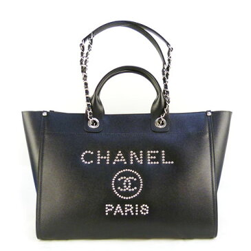 【CHANEL シャネル】【未使用】美品 A57067 ドーヴィル スタッズ ラージ ショッピングバッグ チェーンショルダー バッグ 2WAY ココマーク キャビアスキン 黒 ブラック【中古】