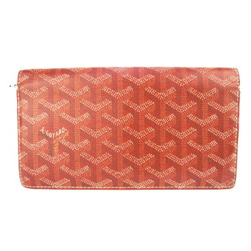 【GOYARD ゴヤール】良品 2つ折り長財布 ロゴ ヘリンボーン レッド【中古】