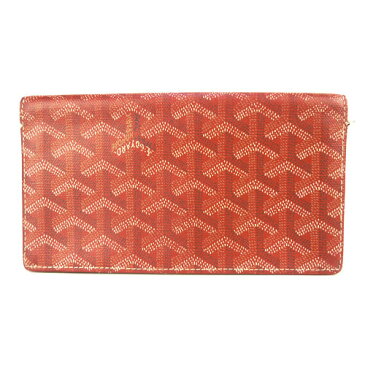 【GOYARD ゴヤール】良品 2つ折り長財布 ロゴ ヘリンボーン レッド【中古】