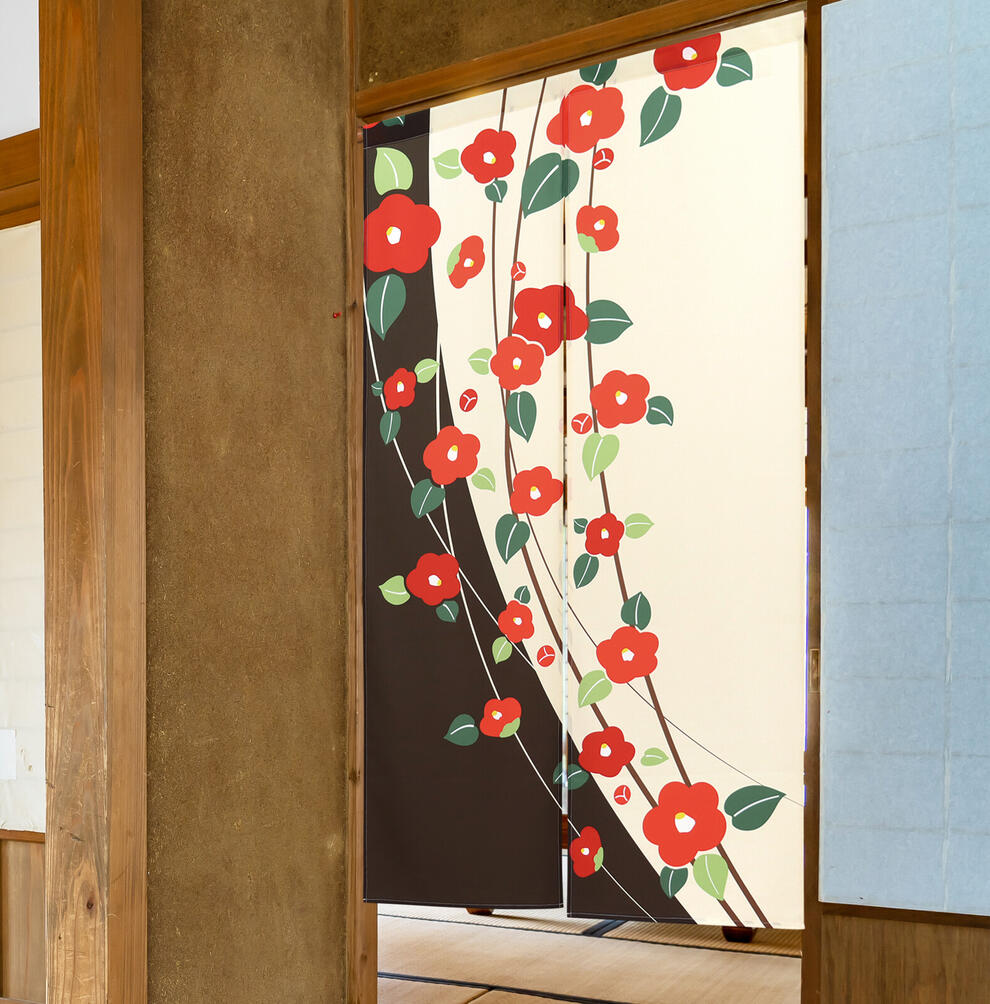 のれん おしゃれ ロング 和風 間仕切り 目隠しカーテン つばき 椿 和風 和 約85×15...