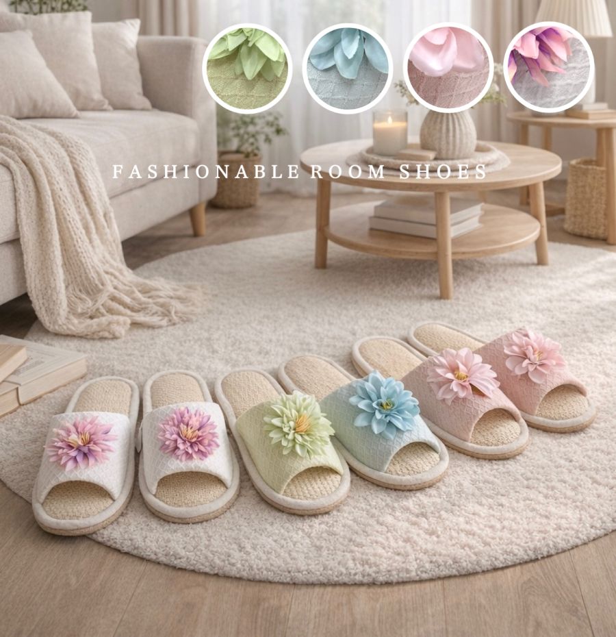 Rakuten - スリッパ おしゃれ ルームスリッパ 涼しい 前あき 花 ホワイト ピンク ブルー グリーン かわいい フェミニン 女性 プレゼント スウェード調