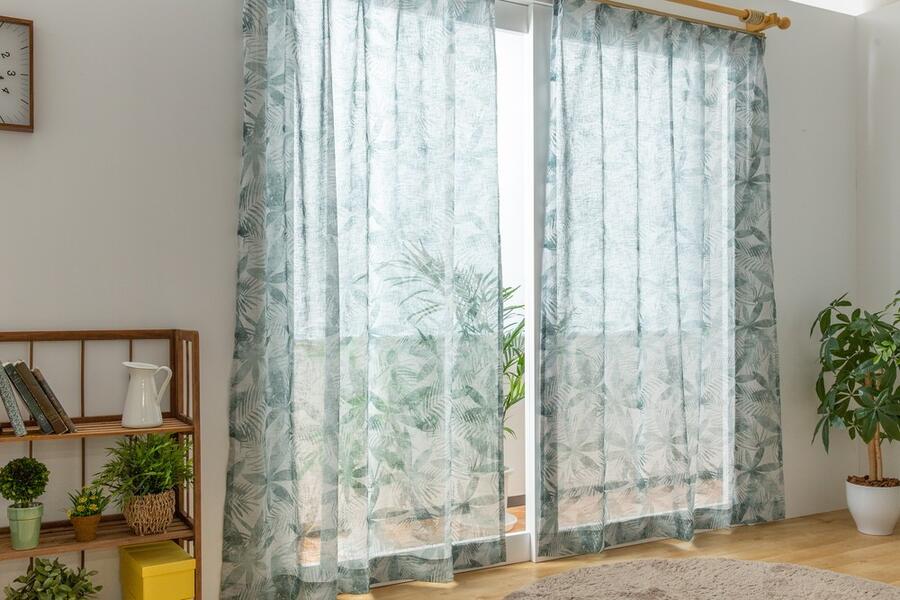 Rakuten - カーテン レース 洗える グリーン ボタニカル 幅100×丈88～213cm 幅150 幅200 送料無料