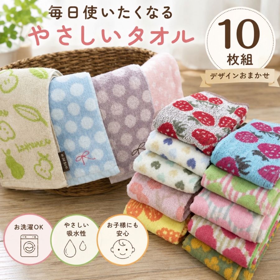 フェイスタオル まとめ買い 10枚セット 保育園 キッチン トイレ 洗面台に カラフル 洗い替え 彩り 子供 キッズ おしゃれ 肌に優しい綿 かわいい 普段使い 新生活 北欧 アソート 約34×80cm 送料無料 auc-interioaakisan-10008295 インテリアあき楽天市場店 パッケージ画像