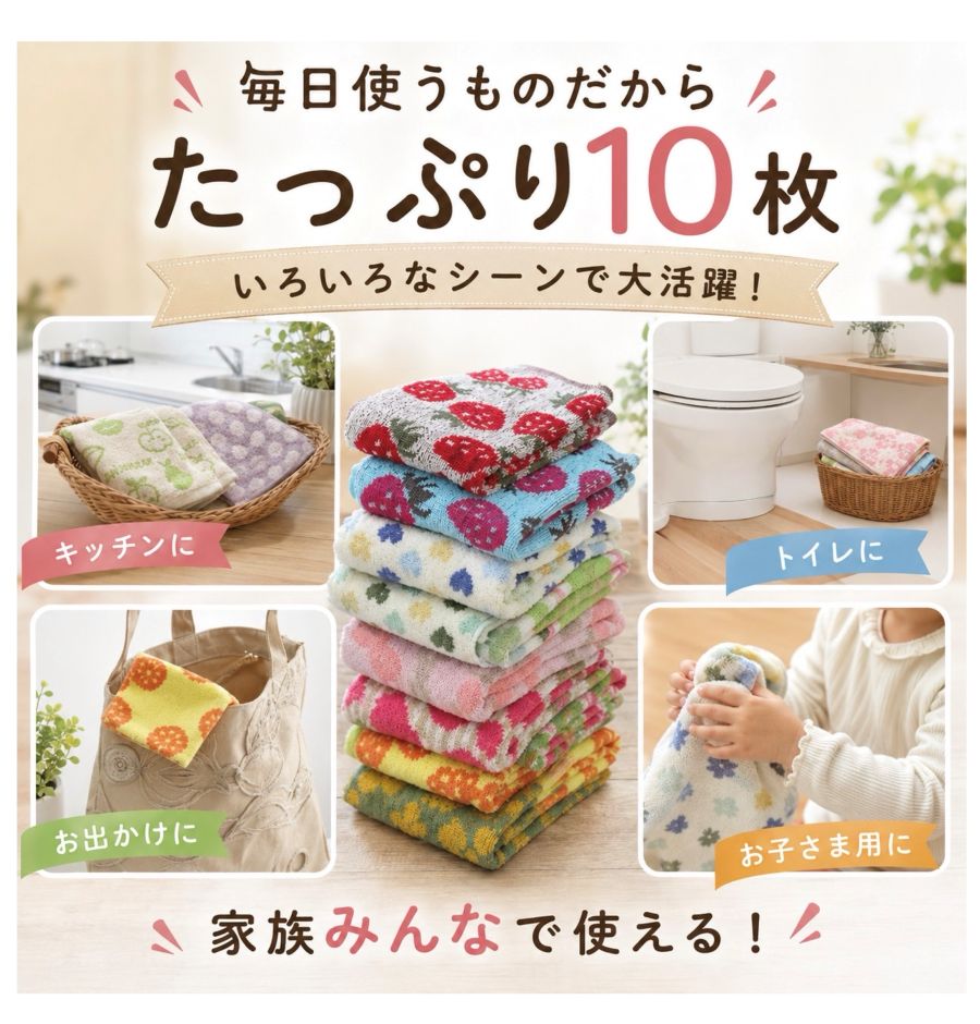 フェイスタオル まとめ買い 10枚セット 保育園 キッチン トイレ 洗面台に カラフル 洗い替え 彩り 子供 キッズ おしゃれ 肌に優しい綿 かわいい 普段使い 新生活 北欧 アソート 約34×80cm 送料無料 auc-interioaakisan-10008295 インテリアあき楽天市場店 サンプル画像2