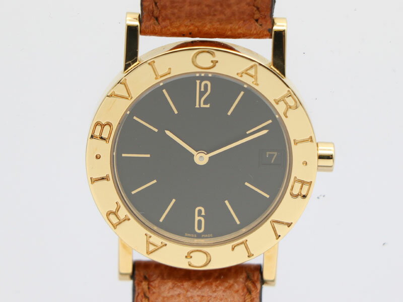 ブルガリブルガリ 腕時計（メンズ） 【 ブルガリ BVLGARI 】 腕時計 BB30GL ブルガリブルガリ K18/革 黒文字盤 デイト クォーツ ボーイズ 新着 02279-0