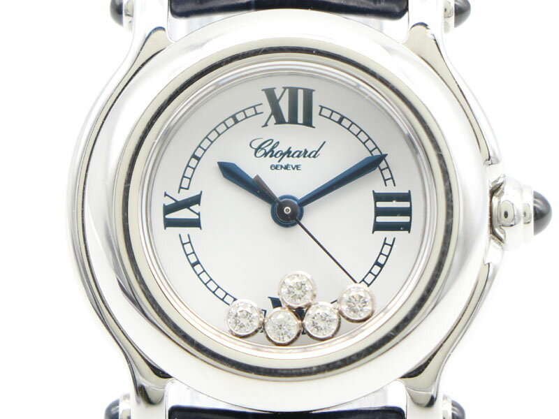 ハッピーダイアモンド 【 ショパール Chopard 】 腕時計 8245 ハッピースポーツ SS/革 クォーツ ホワイト文字盤 レディース 箱 □ 新着 2216-0