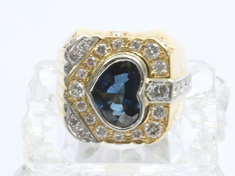 【 イエローゴールド プラチナ / K18YG PT900 】 リング サファイア4.03ct ダイヤ1.85ct 31.9g 15.5号 レディース ソーティ...
