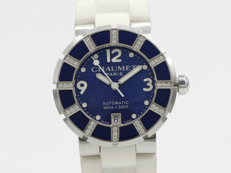 【 ショーメ CHAUMET 】 クラスワン 626 ダイヤベゼル 38mm SS/ラバー 自動巻 メンズ デイト 裏スケ □新着 70233-1 送料無料 中古