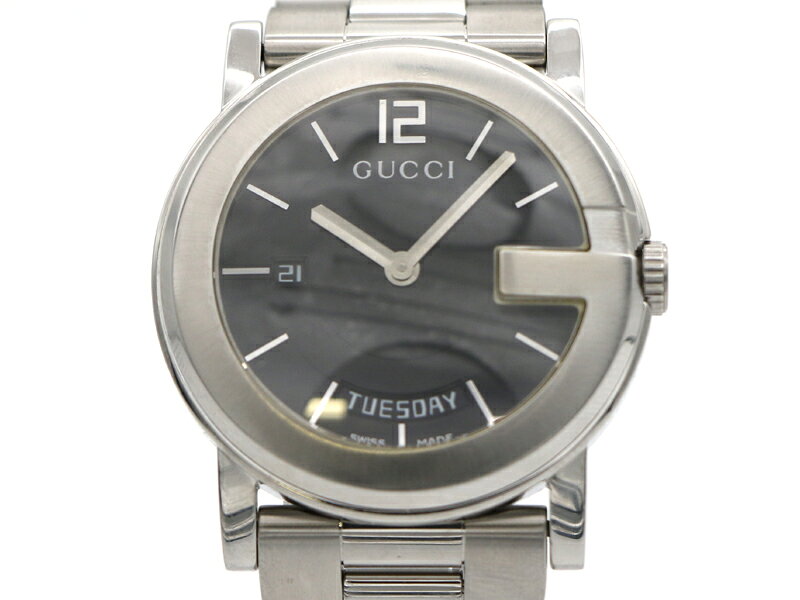 【 グッチ GUCCI 】 腕時計 101M SS クォーツ Gフェイス デイデイト メンズ 新着 70158-3 中古 送料無料