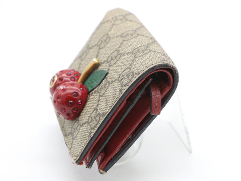 【 グッチ GUCCI 】 サクランボ チェリー 二つ折り財布 GG柄 キャンパス生地 レデ...
