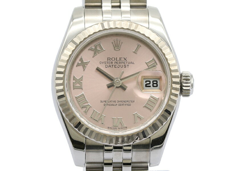 【 ロレックス ROLEX 】 腕時計 179174 デイトジャスト K18WG/SS ランダム番 自動巻 ピンク/ローマ文字盤 レディース 保 新着 01574-0 中古 送料無料