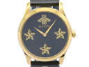 【 グッチ GUCCI 】 腕時計 YA1264055 Gタイムレス 126.4 スタービー ブラック文字盤 GP/革 クォーツ ボーイズ 保 新着 3266-...