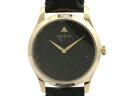 【 グッチ GUCCI 】 腕時計 YA1264034A Gタイムレス 126.4 シマ ビー ブラック文字盤 GP/革 クォーツ ボーイズ 箱 新着 7606...