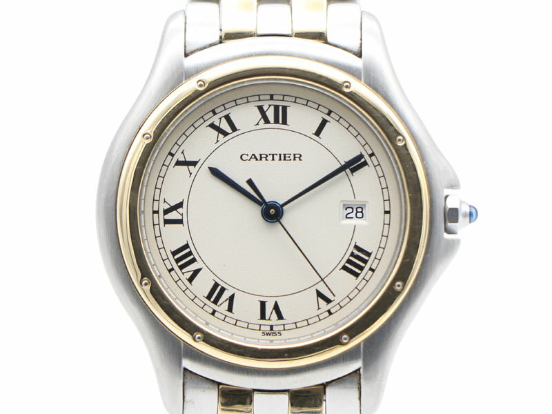 【 カルティエ Cartier 】腕時計 W35006B6 パンテール クーガーLM 2ロウ 33mm K18YG/SS クォーツ デイト メンズ 新着 76105-3 中古 送料無料