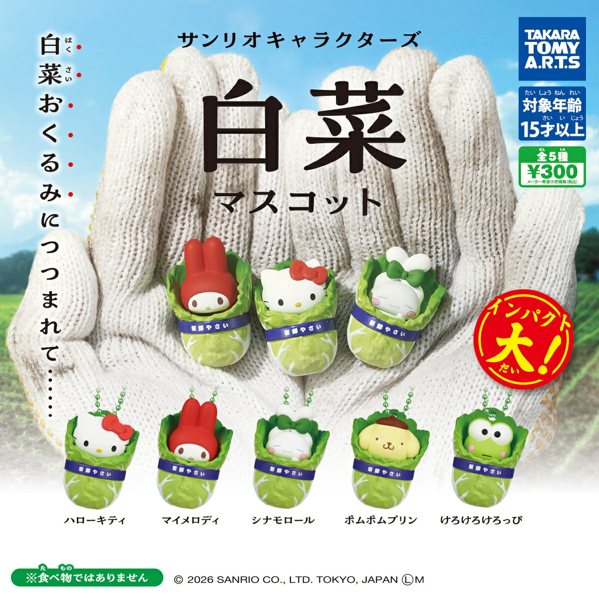 サンリオキャラクターズ 白菜マスコット 全5種セット　カプセルトイ　フィギュア【在庫品】A-16