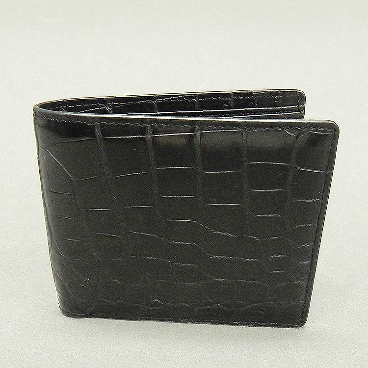 〓天然皮革〓メンズ二つ折り財布　札入れ　無双仕立◆ナイルクロコダイル革/センター1枚取り◆黒◆WL15-BK