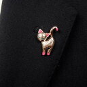 ラペルピン メンズ スワロフスキー ネコ(背伸び) 猫 動物 ピンクゴールド ブローチ メンズ用ブローチ ピンブローチ メール便可 ACC21-2524P