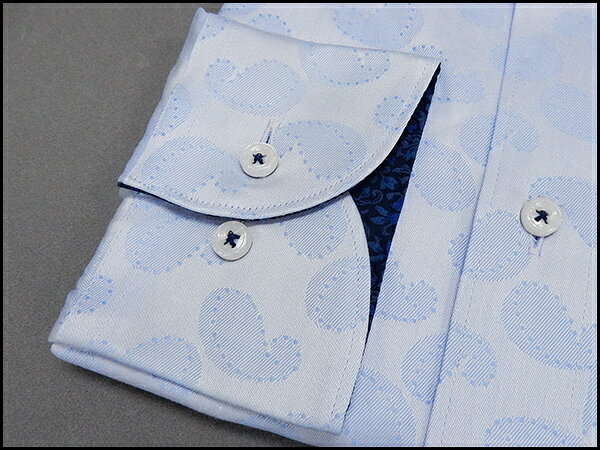 [758Bespoke.J]　[FATTURA]　長袖ワイシャツ　薄ブルー/ペイズリー柄　綿100％　日本製　ドゥエボタンダウン　ドレスシャツ　BSJ7602-2