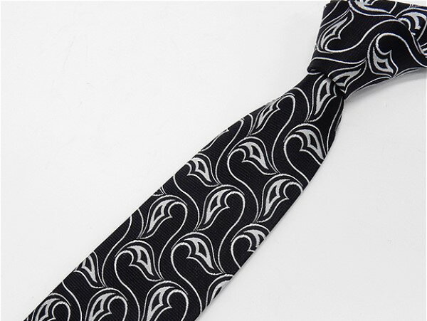 京都西陣織 ネクタイ シルク100％ 黒×白銀/デザイン草木柄 フォーマル兼用 メール便OK NJT05