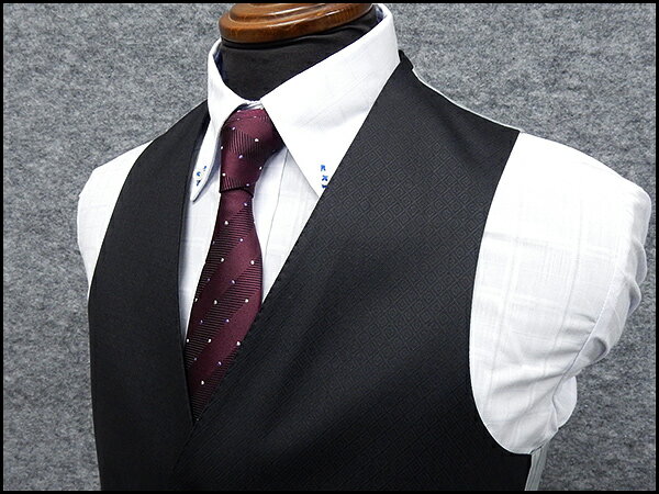 スリムベスト　5ボタン　黒/小紋　[Y体][A体][AB体][BB体]　通年物　ジレ　ビジネス/フォーマルベスト　SEV2001