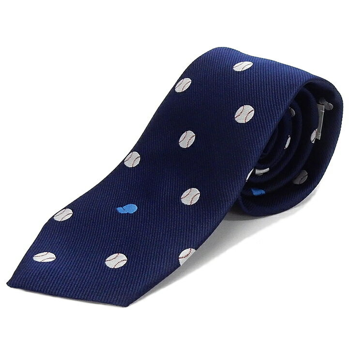 スポーツ応援タイ 野球ネクタイ 紺×白銀×青 コインドット風 日本製ネクタイ 甲州織 洗濯機OK メール便OK NSP52-D