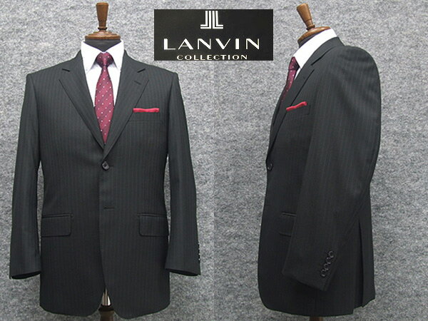 秋冬物　[LANVIN]　ランバンオーダー生地使用　ベーシック2釦シングルスーツ　黒ストライプ　［AB体］メンズ　スーツ　LV48306