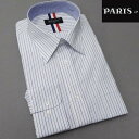 長袖ワイシャツ 白地×紺×青 ストライプ レギュラー PARIS-16e 形態安定 HKP-R08