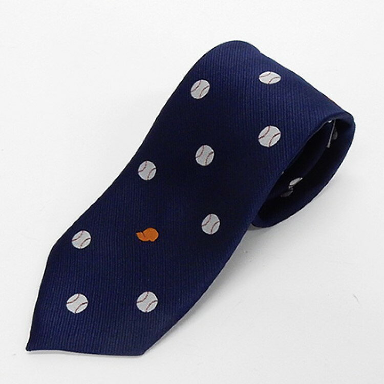 スポーツ応援タイ 野球ネクタイ 紺×白銀×オレンジ コインドット風 日本製ネクタイ 甲州織 洗濯機OK メール便OK NSP52-G