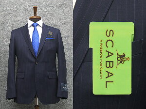 通年〜春夏物　[Scabal] スキャバル　Super120sオーダー生地使用　スタイリッシュ2釦シングルスーツ　紺/ストライプ　日本製　[A体][AB体]　scb106