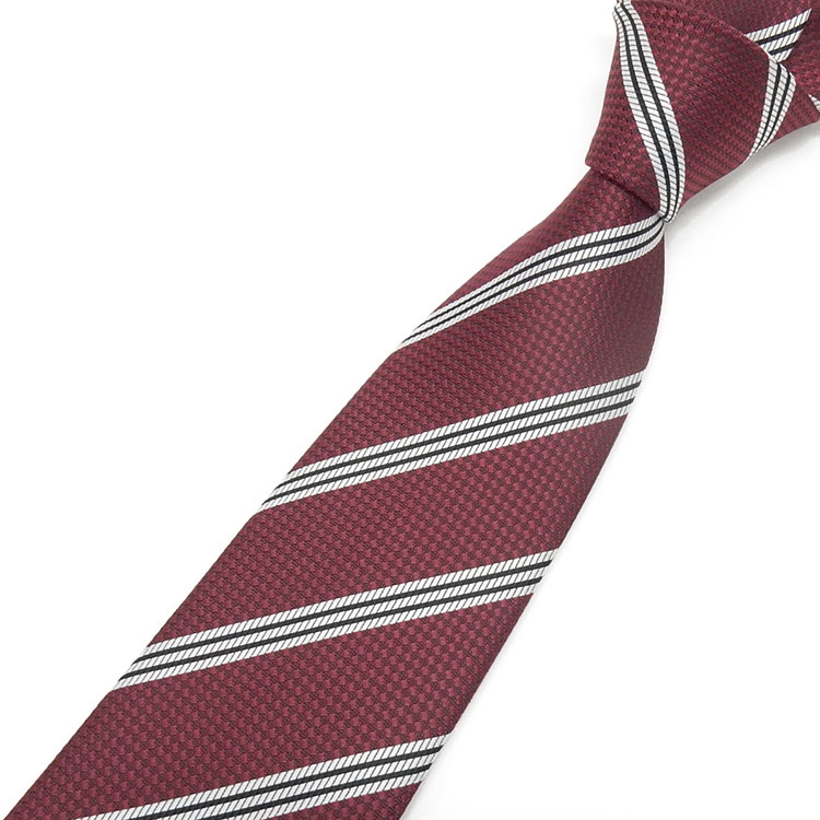 日本製　ネクタイ　甲州織　ワイン/3本ストライプ　テトロン糸使用　洗濯機OK　メール便OK　BUN-S03