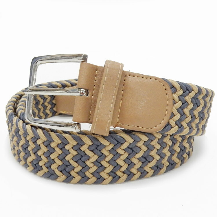 ゴムメッシュベルト カジュアルベルト 灰×ベージュ 94cmまで対応　MBT37