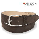 〓ATHISON〓イタリー製ベルト ヌバック/牛革 ◆チョコ茶◆ メンズベルト ゴルフベルト 110cm対応 ATS-04