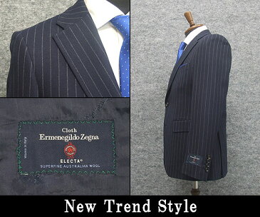 2019秋冬物　[Ermenegildo Zegna]トレンドスタイル2釦スーツ　紺系/チョーク縞　ゼニア生地 ELECTA使用　[A体][AB体]　EZD17