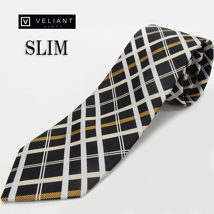 ナロータイ VELIANT 黒系/チェック シルク50% 細ネクタイ メール便OK NRSP-42
