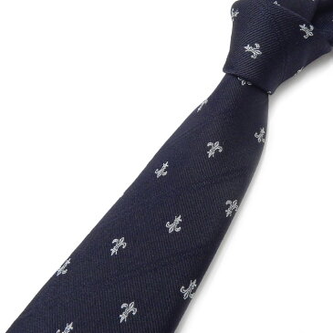 日本製ネクタイ　ポケットチーフ付　クレストタイ（ユリの紋章）　濃紺×銀　洗濯機OK　甲州織　メール便OK　NAP10-NV