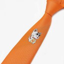 日本製ネクタイ 招き猫ワンポイント オレンジ 洗濯機OK 甲州織 メール便OK NAP14-OR