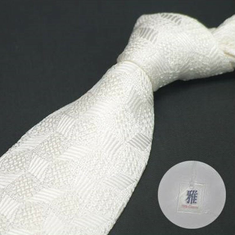 ▼フレスコタイ▼白系生成り▼シルク100%▼日本製▼結婚式▼菱花▼フォーマルネクタイ▼メール便可